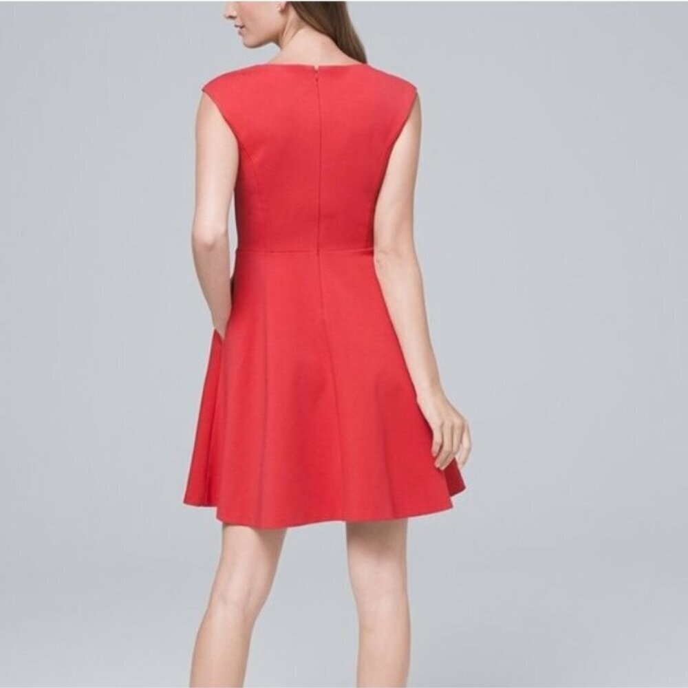 NWOT White House Black Market Ponte Knit Fit-And-Flare Dress Bright Rouge - Picture 2 of 4